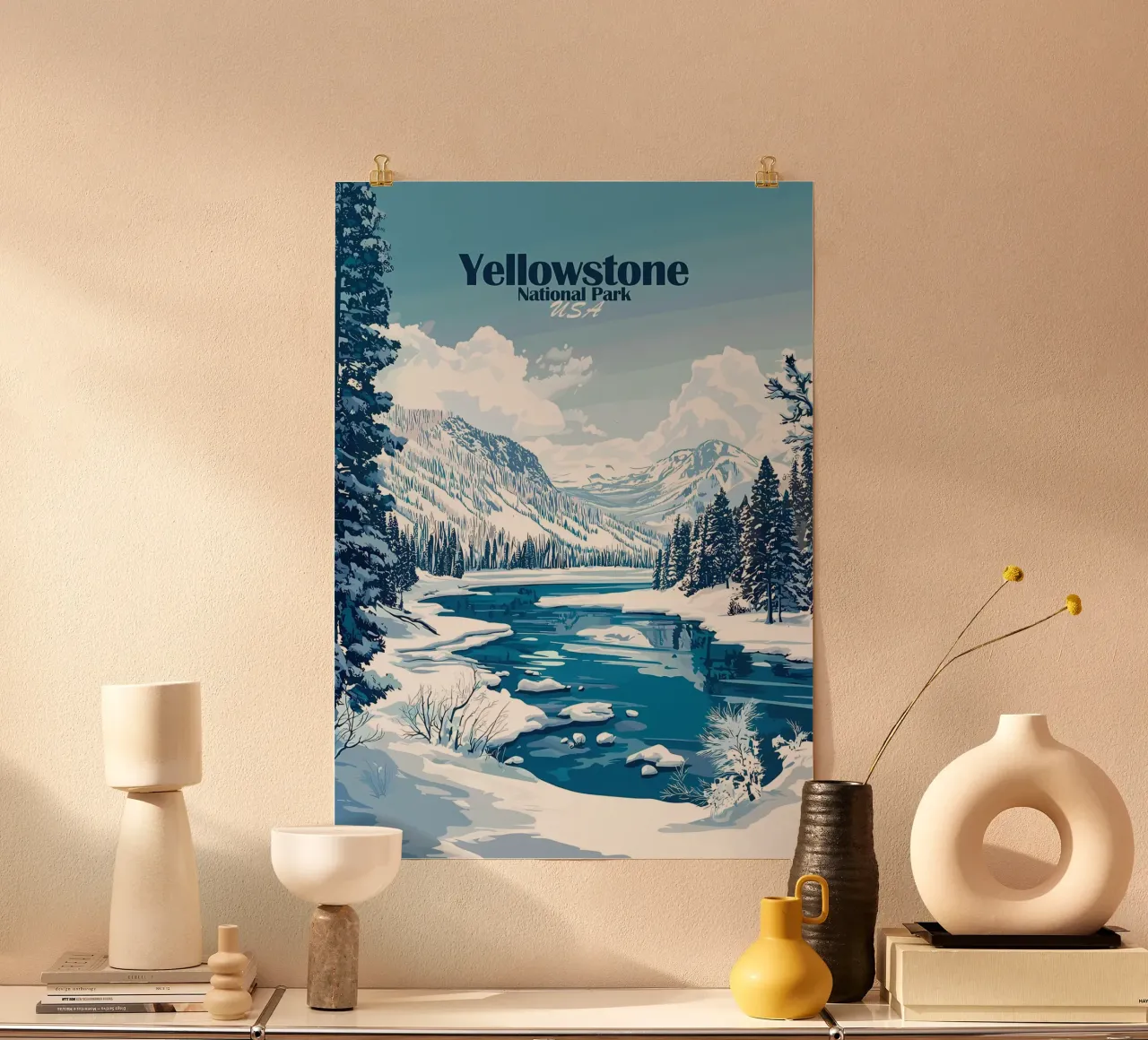 Parco Nazionale di Yellowstone Inverno poster con telaio in plastica da Ginnery