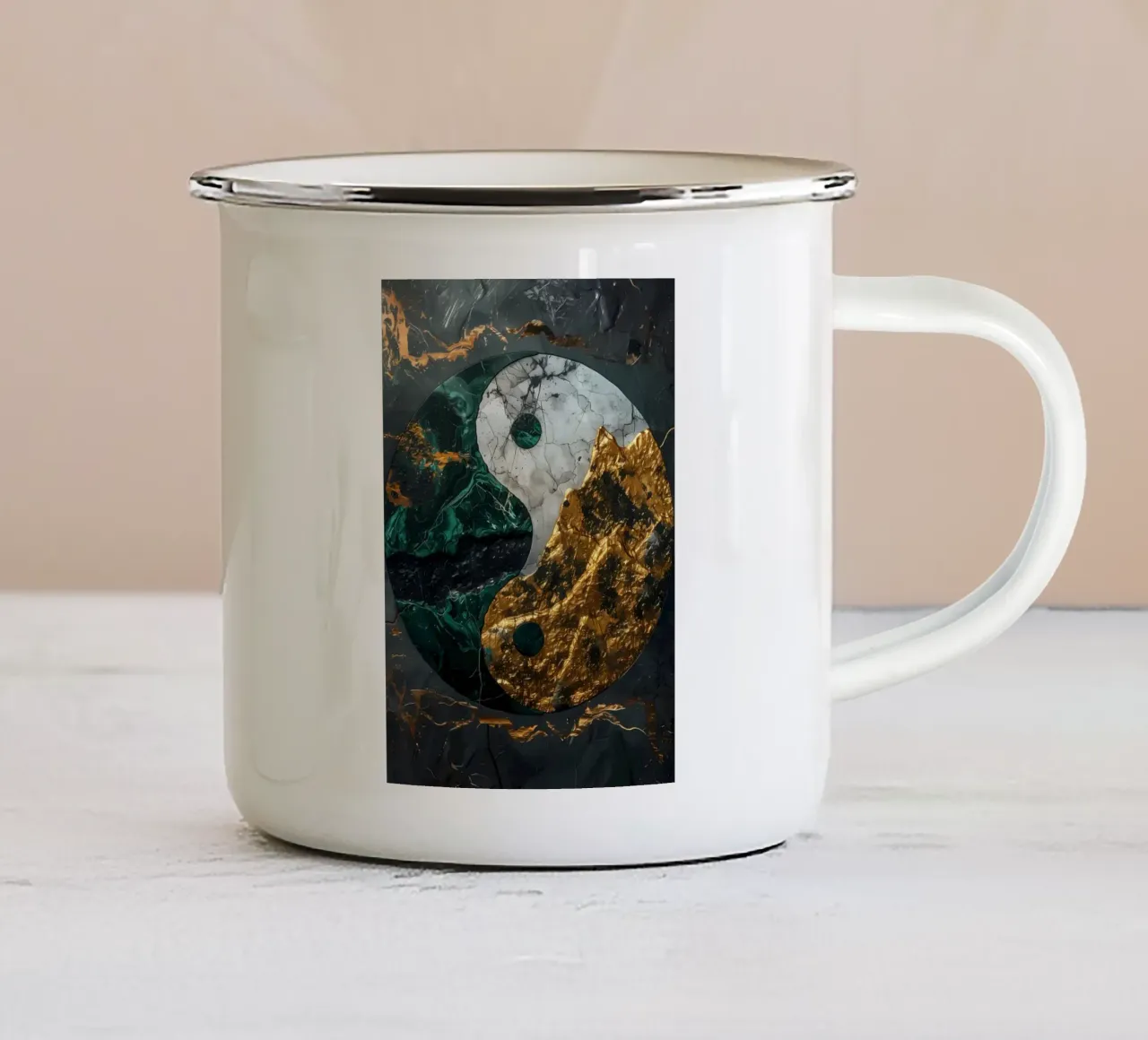 Harmonie Yin Yang Kintsugi emaille mok van Mikesell