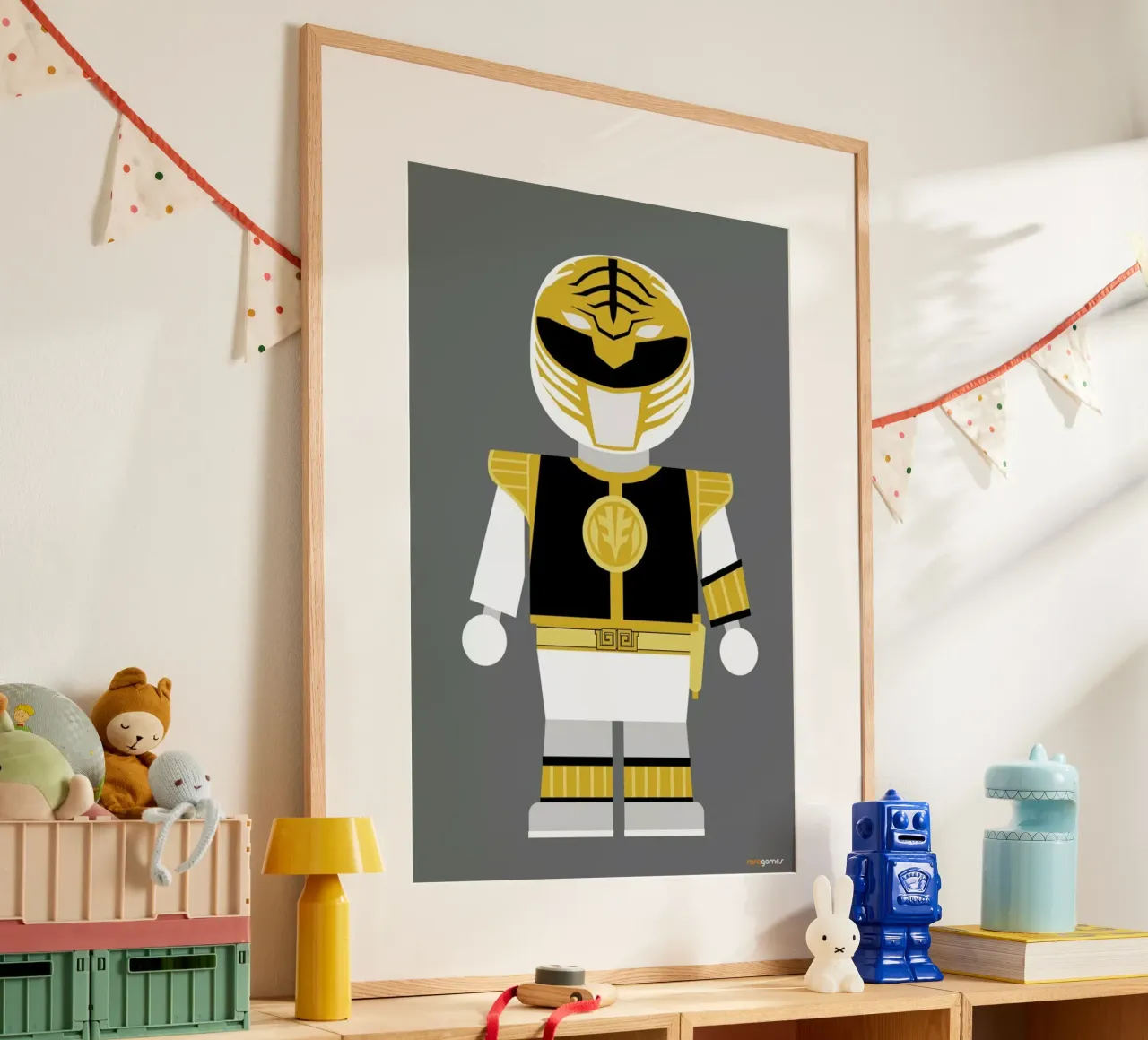 Power Ranger Toy White poster con telaio in alluminio da Rafa Gomes