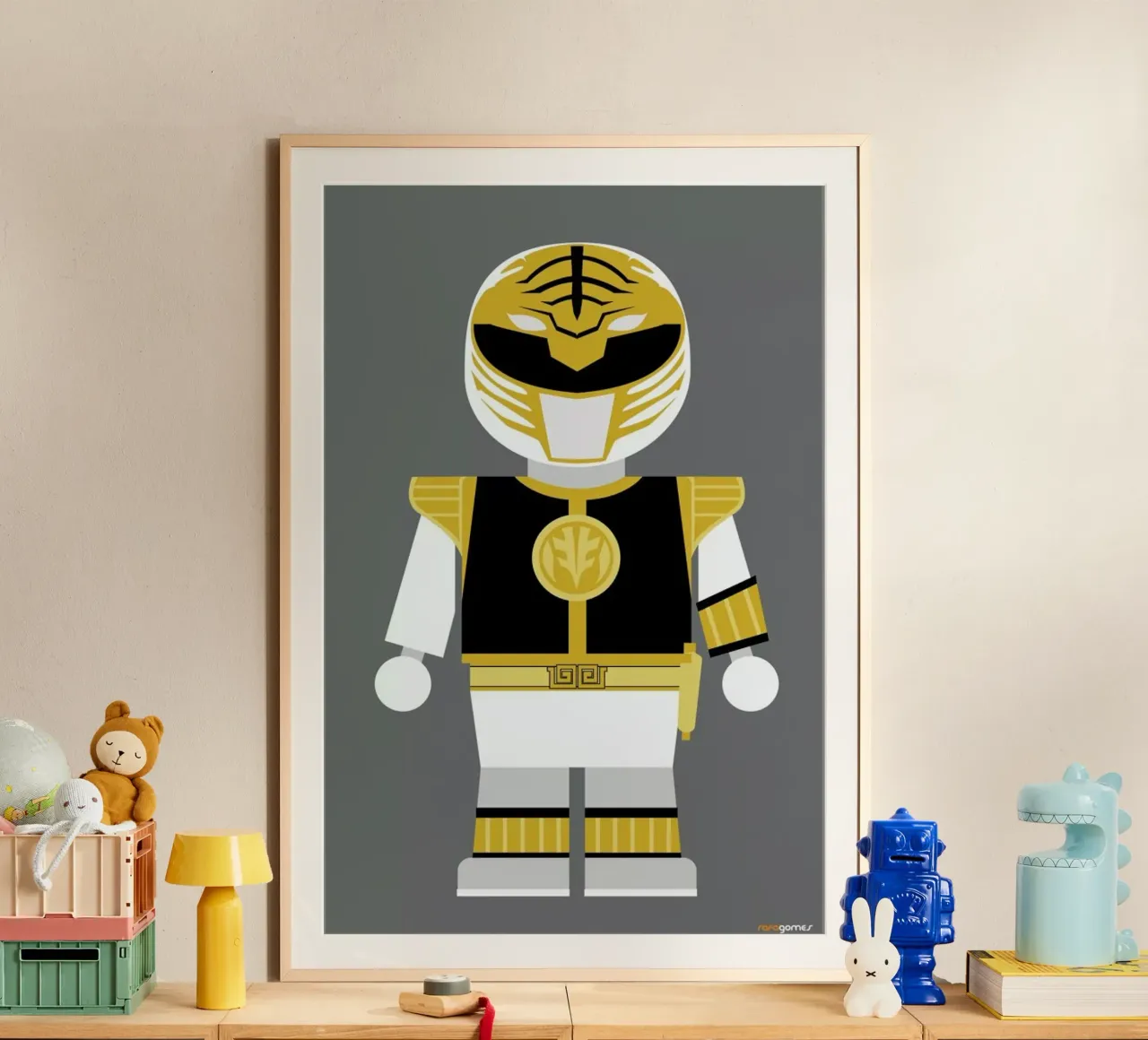 Power Ranger Toy White poster con telaio in alluminio da Rafa Gomes