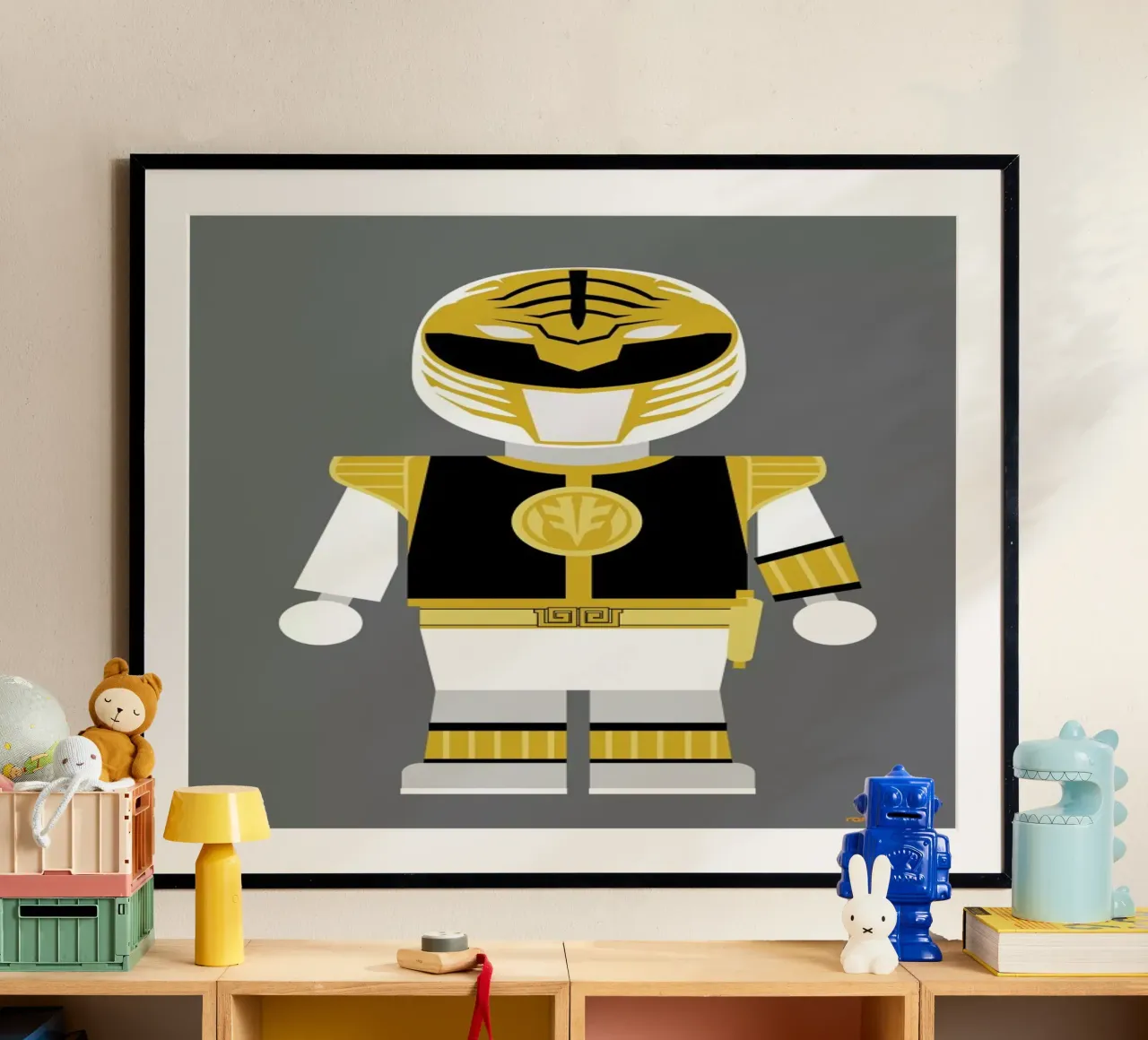 Power Ranger Toy White poster con telaio in alluminio da Rafa Gomes
