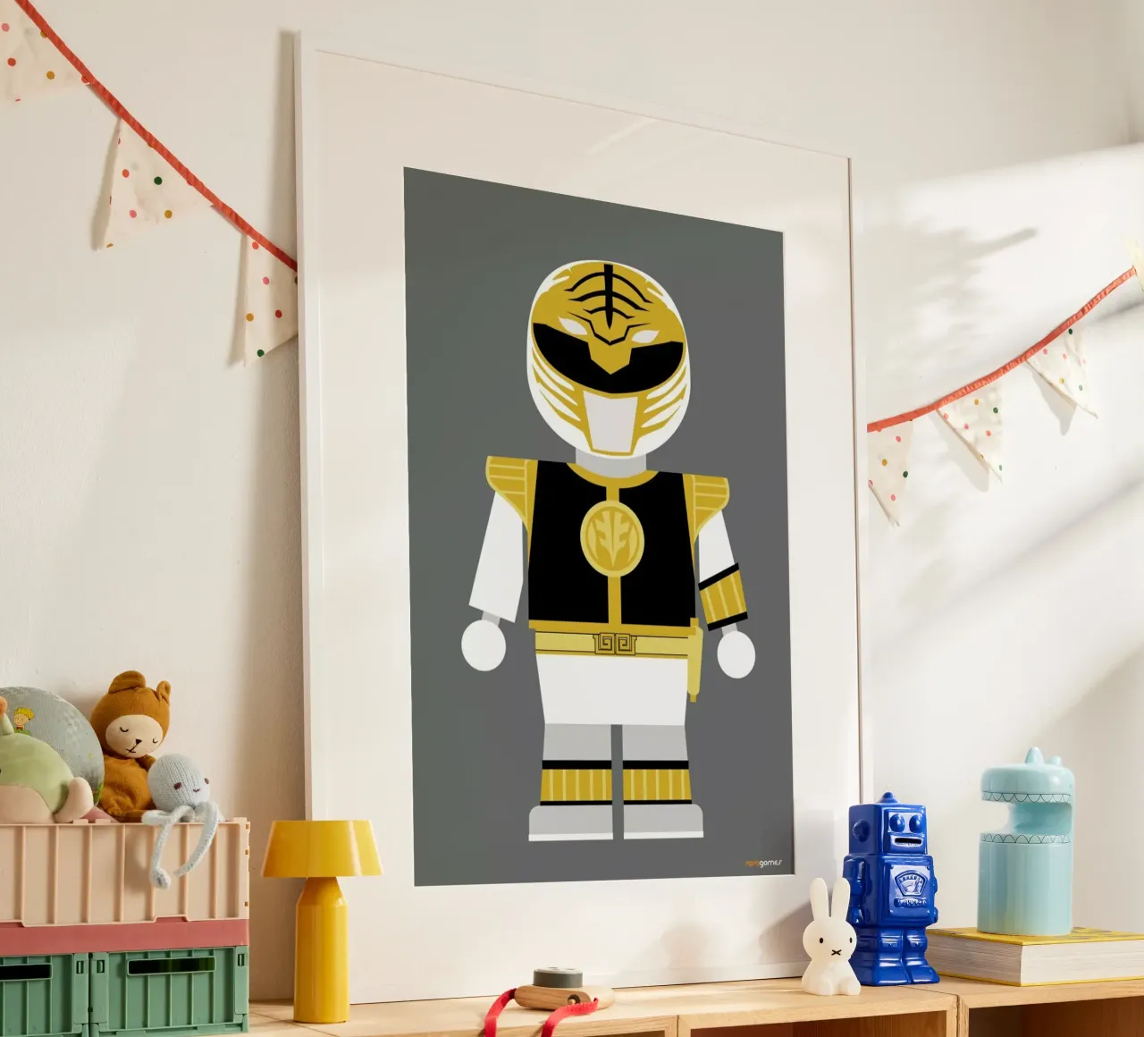 Power Ranger Toy White poster con telaio in alluminio da Rafa Gomes
