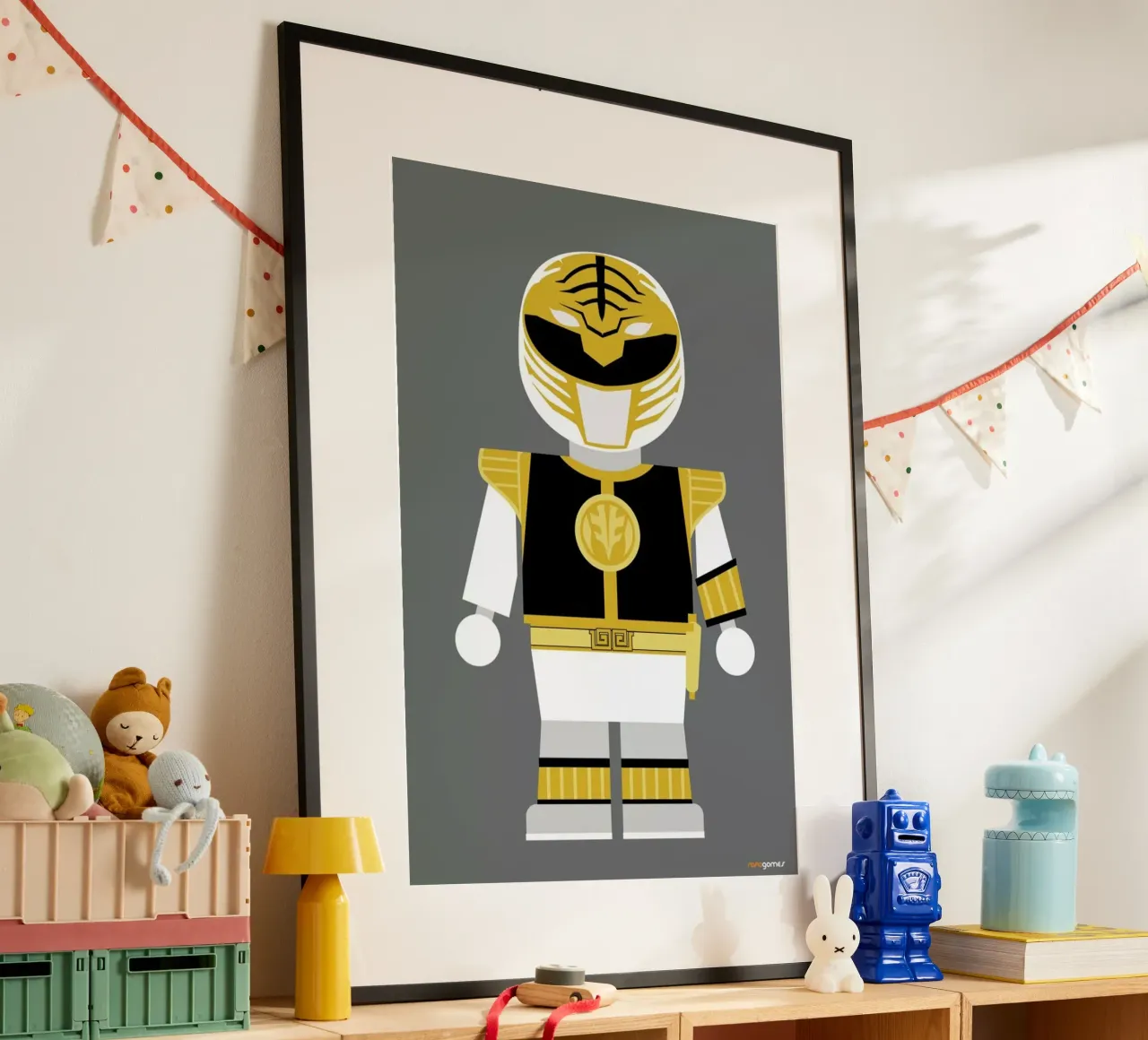 Power Ranger Toy White poster con telaio in alluminio da Rafa Gomes