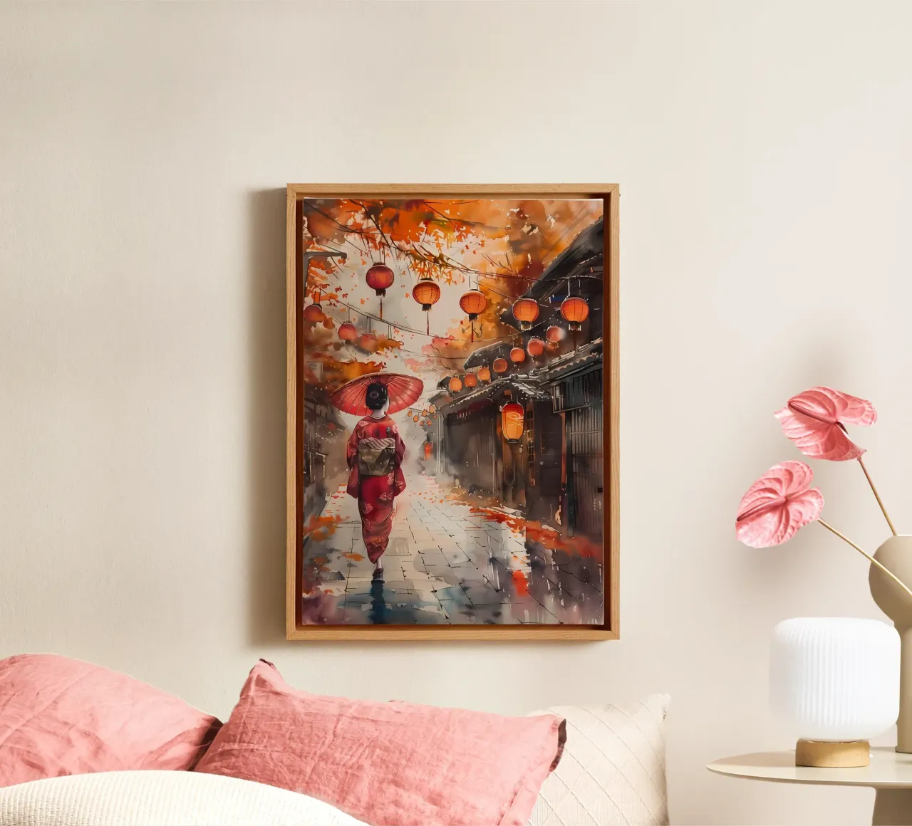 Geisha giapponese Samurai tela con Cornice a cassetta da Mikesell