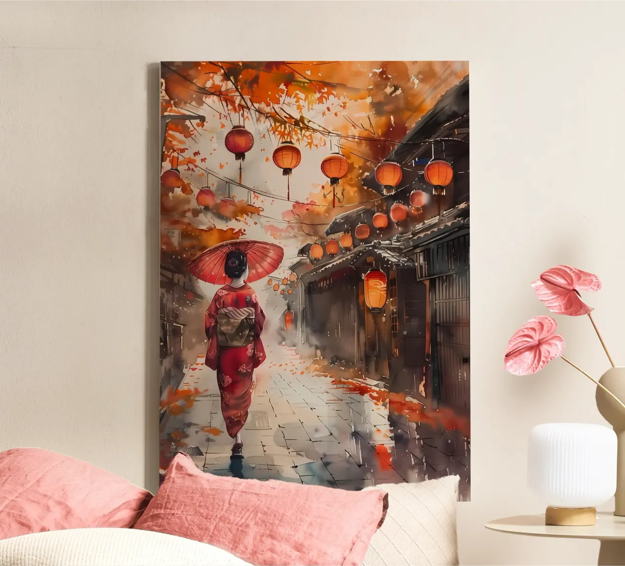 Geisha giapponese Samurai tela con Cornice a cassetta da Mikesell