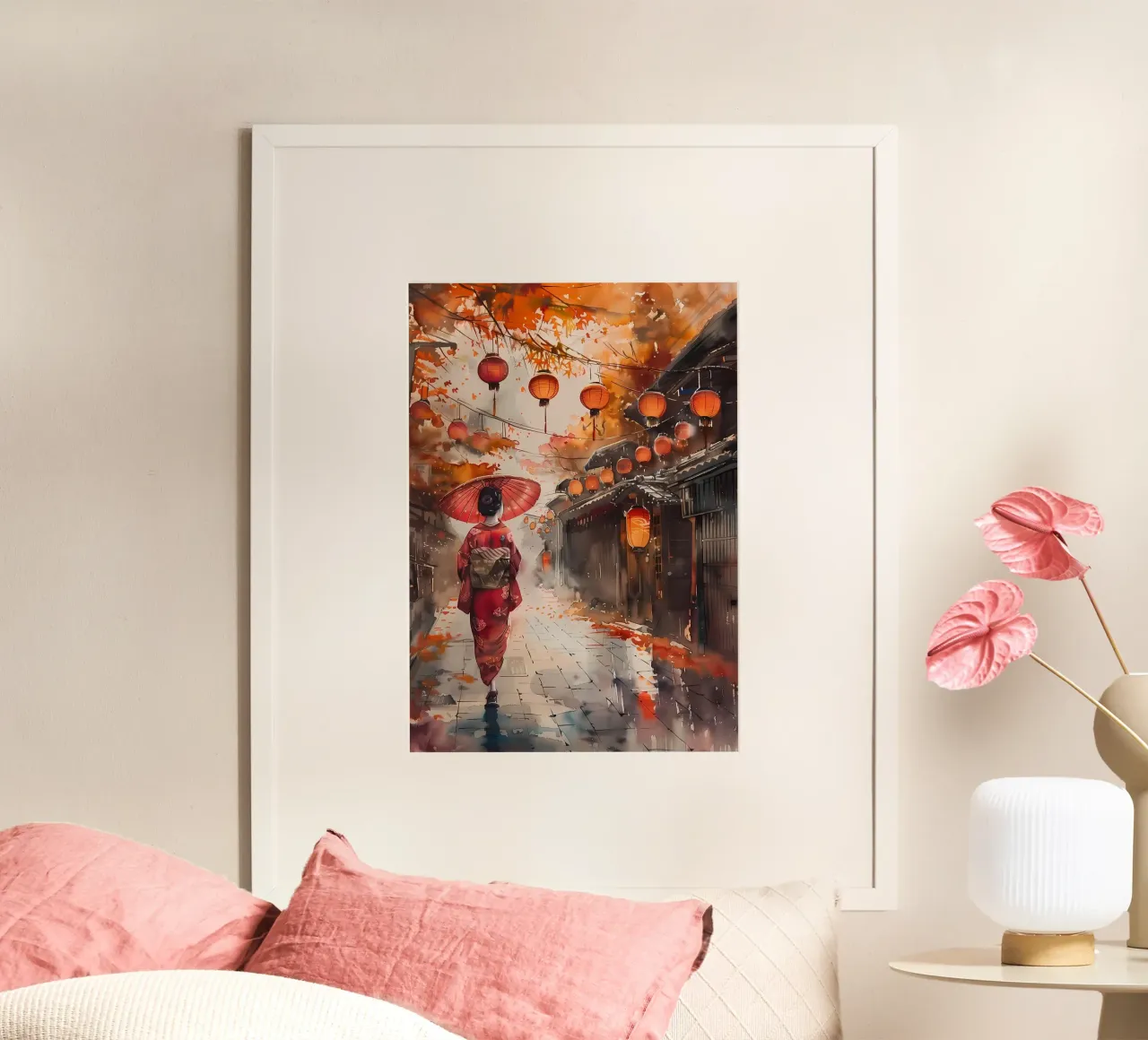 Geisha giapponese Samurai poster con telaio in alluminio da Mikesell
