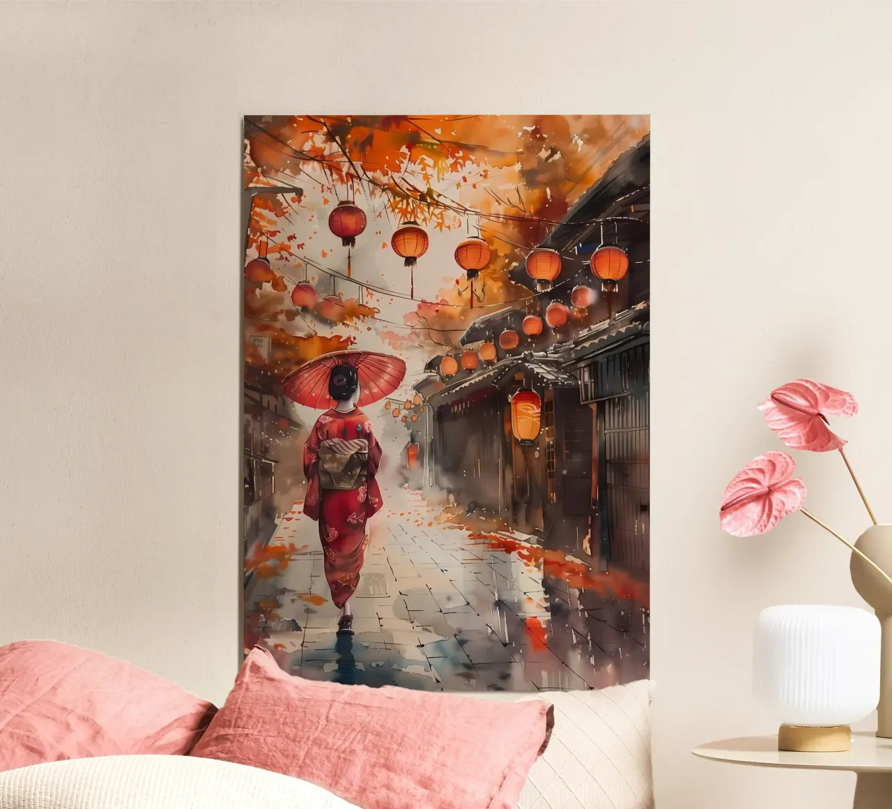 Geisha giapponese Samurai poster con telaio in alluminio da Mikesell