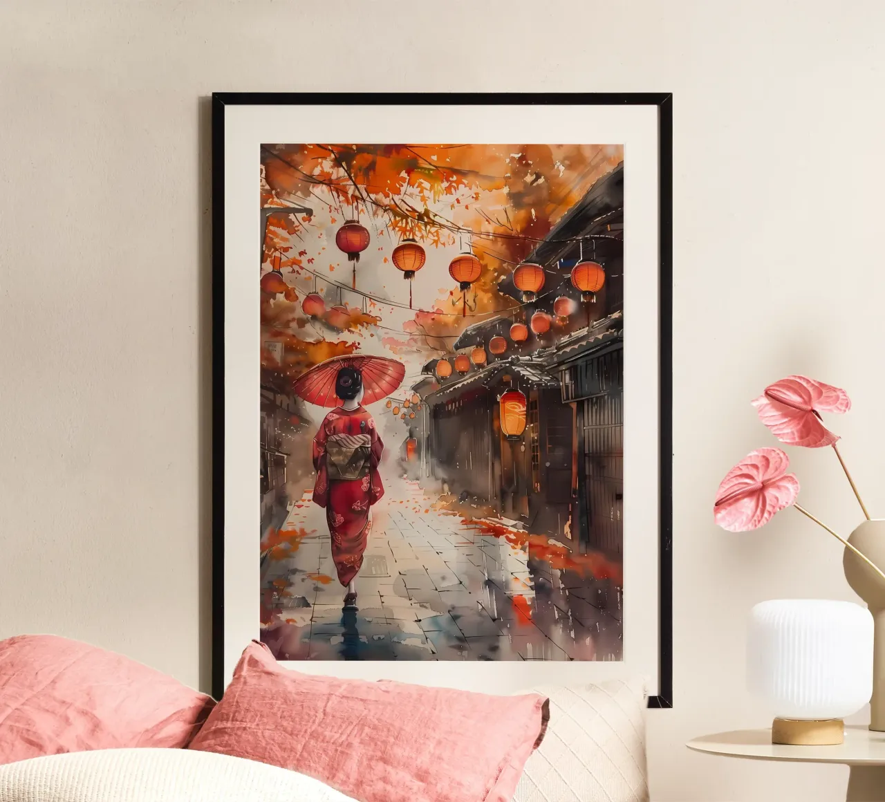 Geisha giapponese Samurai poster con telaio in alluminio da Mikesell