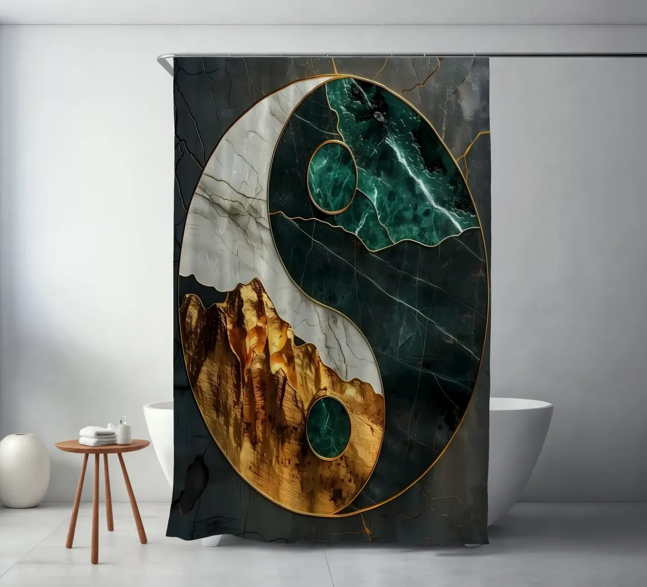 Yin Yang Kintsugi Harmony shower curtain by Mikesell