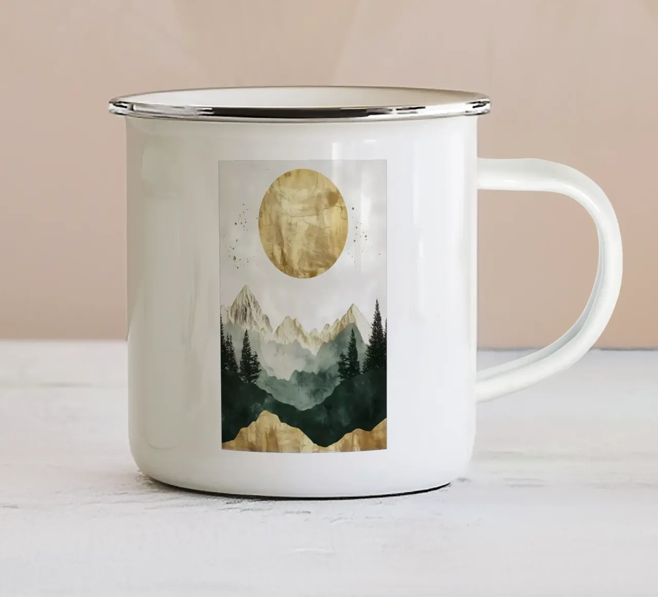 Paesaggio della montagna d'oro tazza in smalto da Ginnery