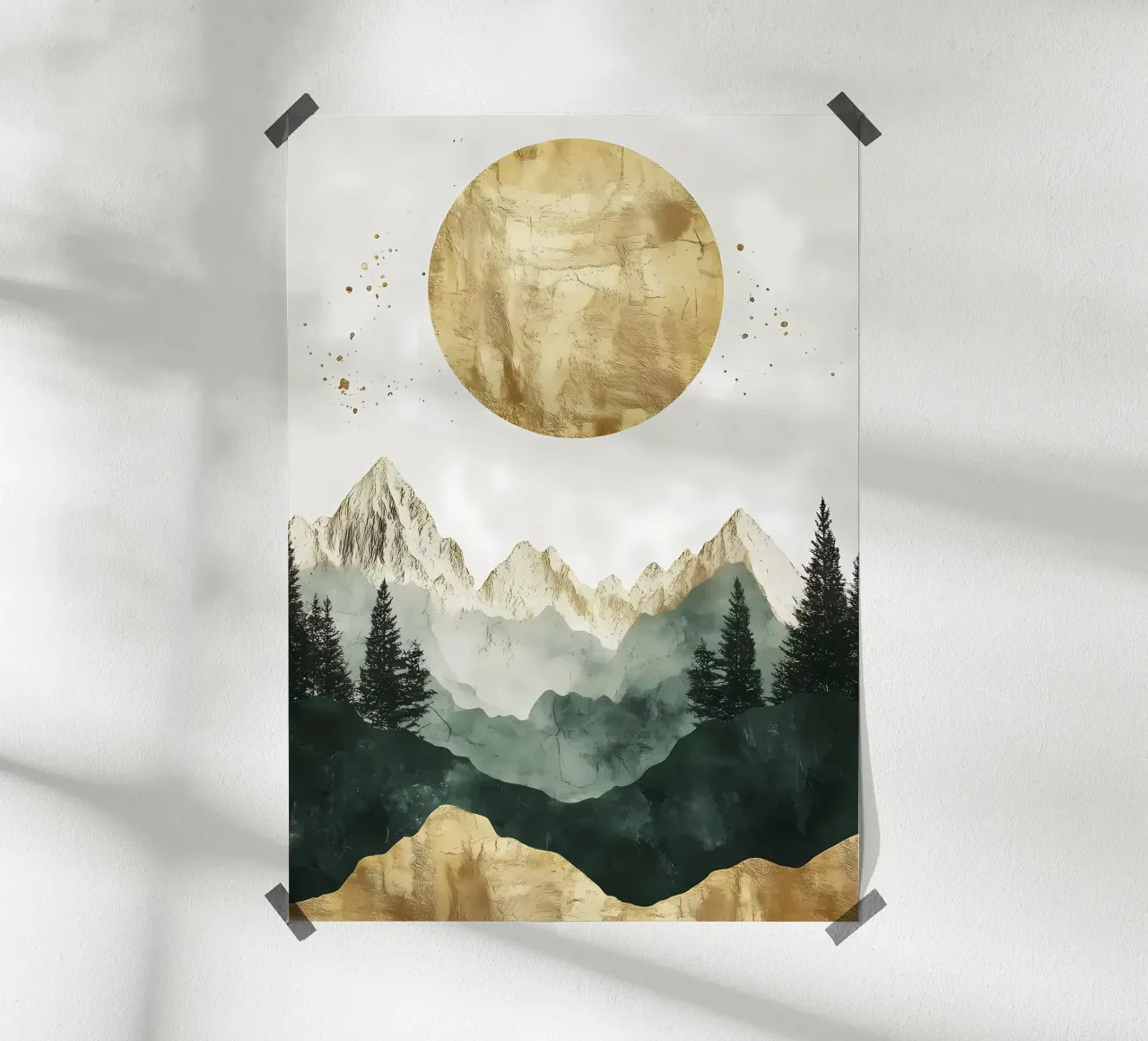 Paesaggio della montagna d'oro poster con telaio in plastica da Ginnery