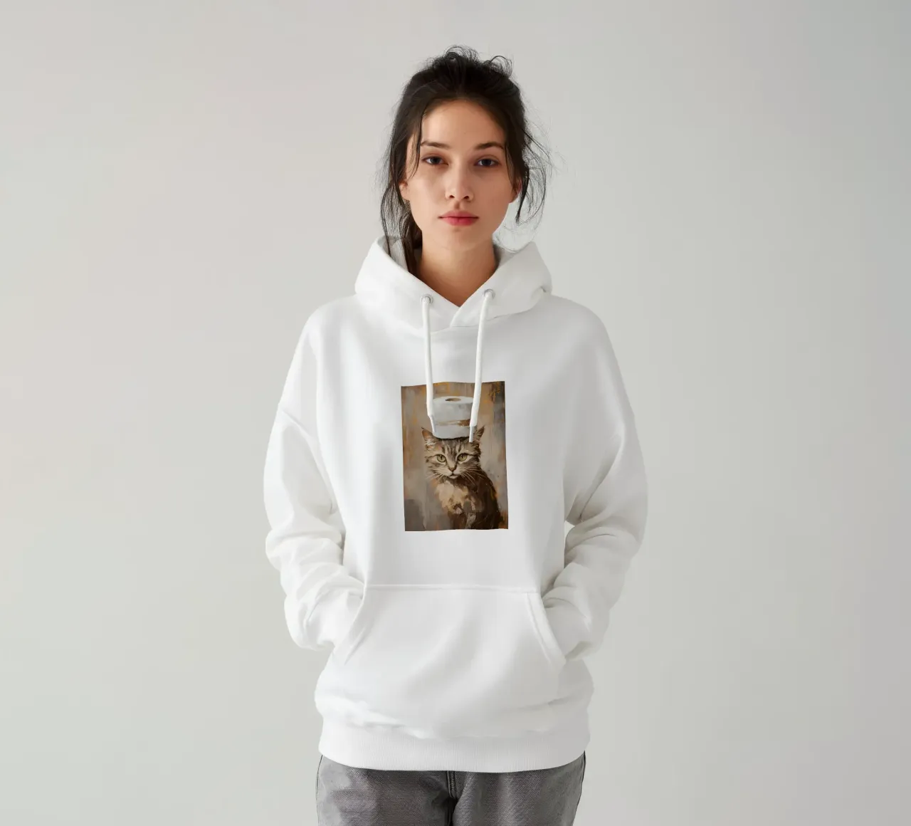 Gatto con cappello di carta igienica felpa con cappuccio da Ginnery