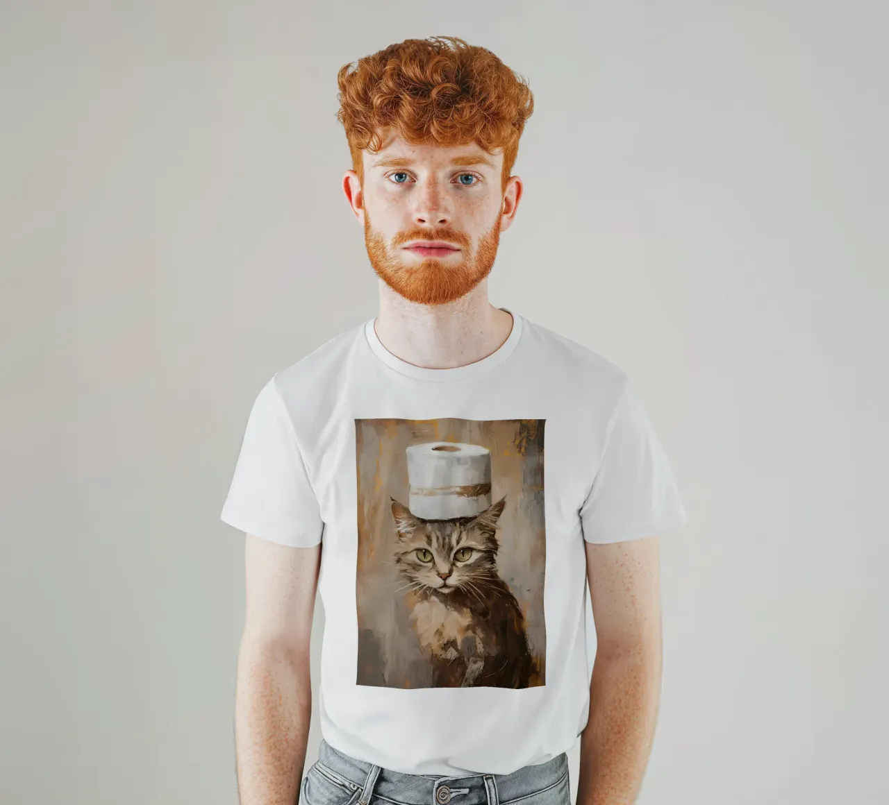 Katze mit Toilettenpapierhut T-Shirt von Ginnery