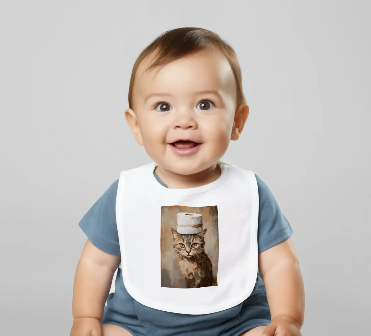 Gatto con cappello di carta igienica bavaglino da Ginnery