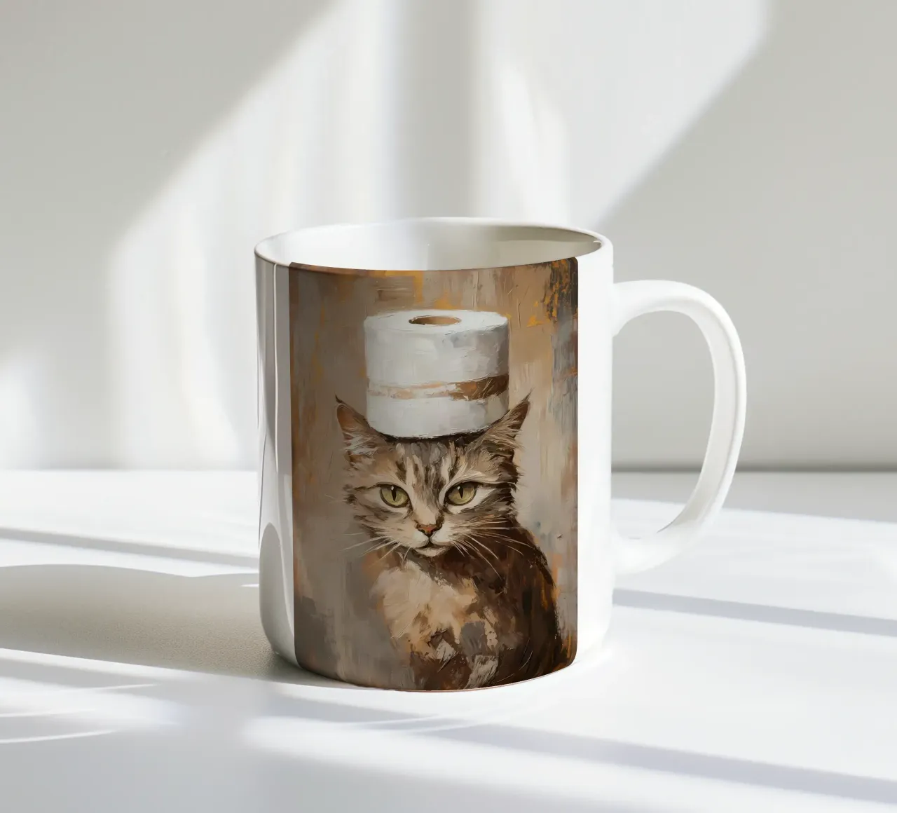 Gatto con cappello di carta igienica tazza in ceramica da Ginnery