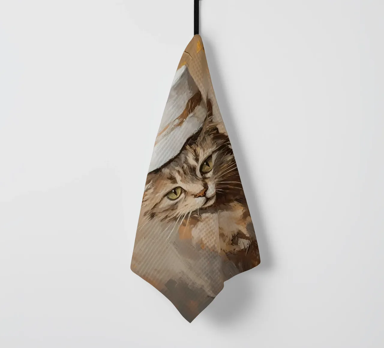 Cat with Toilet Paper Hat tea towel by Ginnery