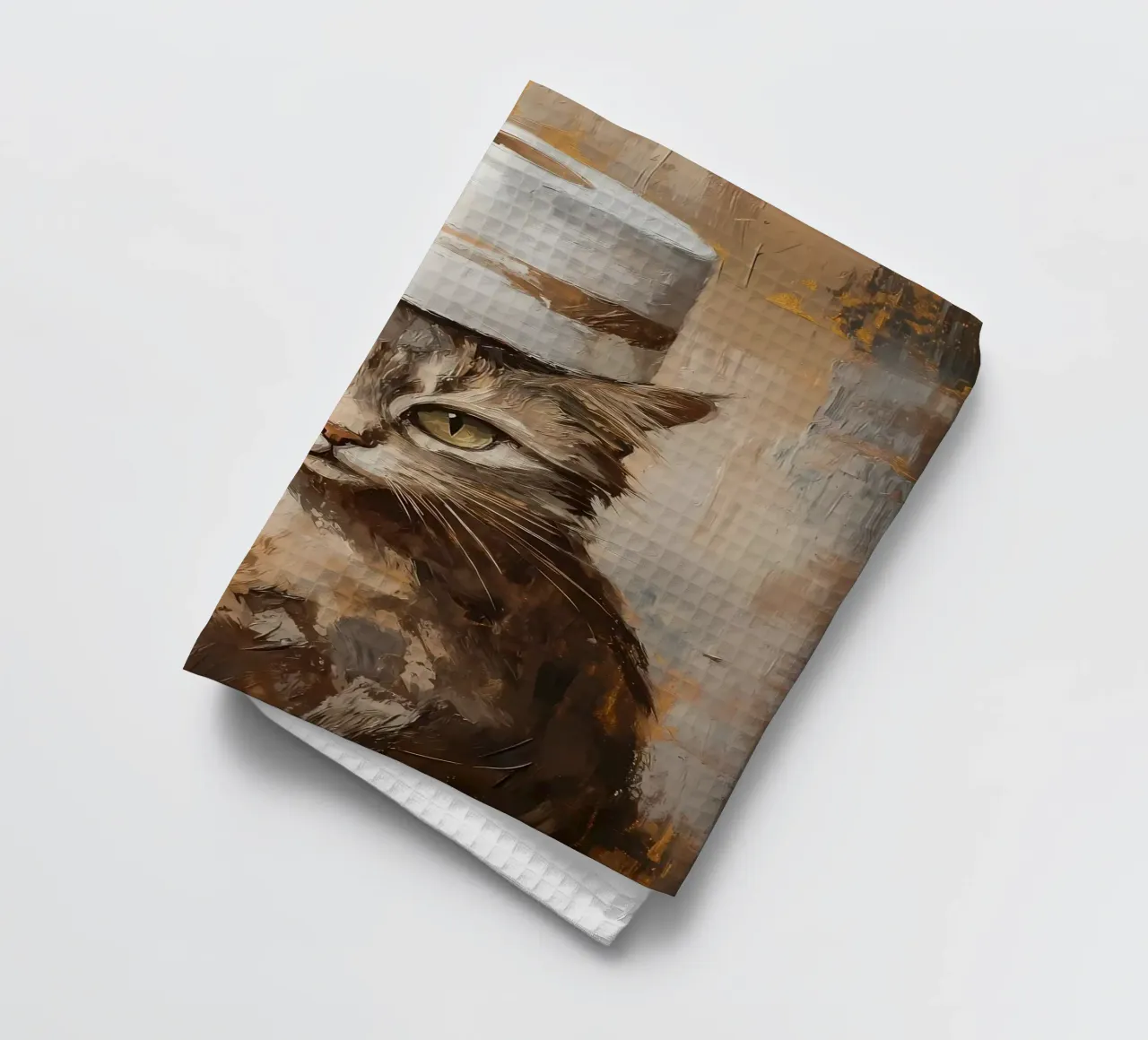 Cat with Toilet Paper Hat tea towel by Ginnery