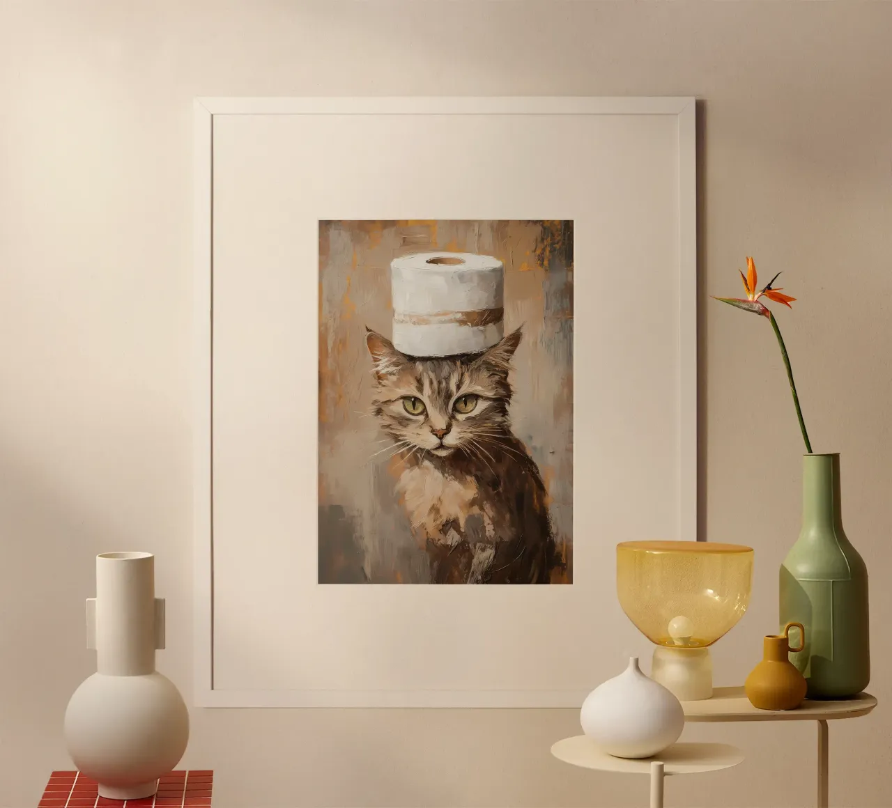Cat with Toilet Paper Hat poster by Ginnery