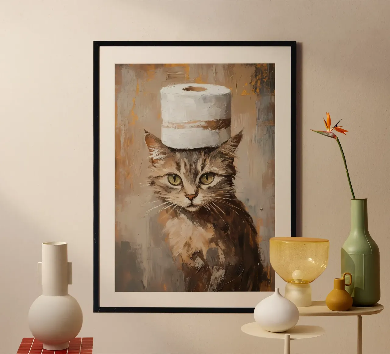 Cat with Toilet Paper Hat poster by Ginnery