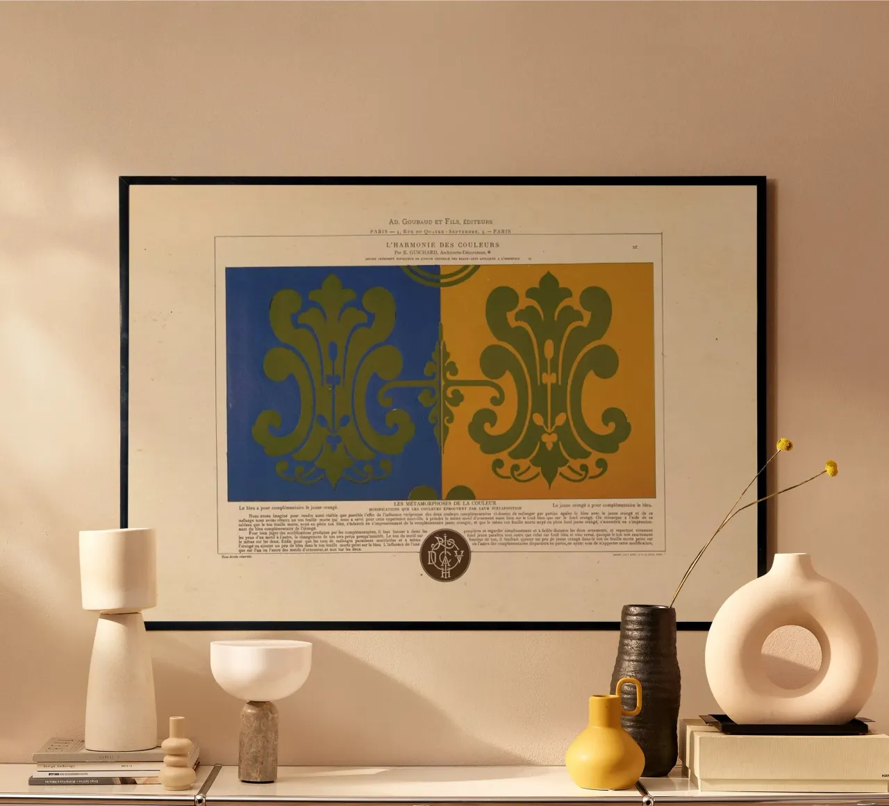 Complementary Colours Blue and Orange, L'harmonie des couleurs, 1815 - Édouard Guichard poster con telaio in alluminio da Artokoloro Quint Lox Ltd