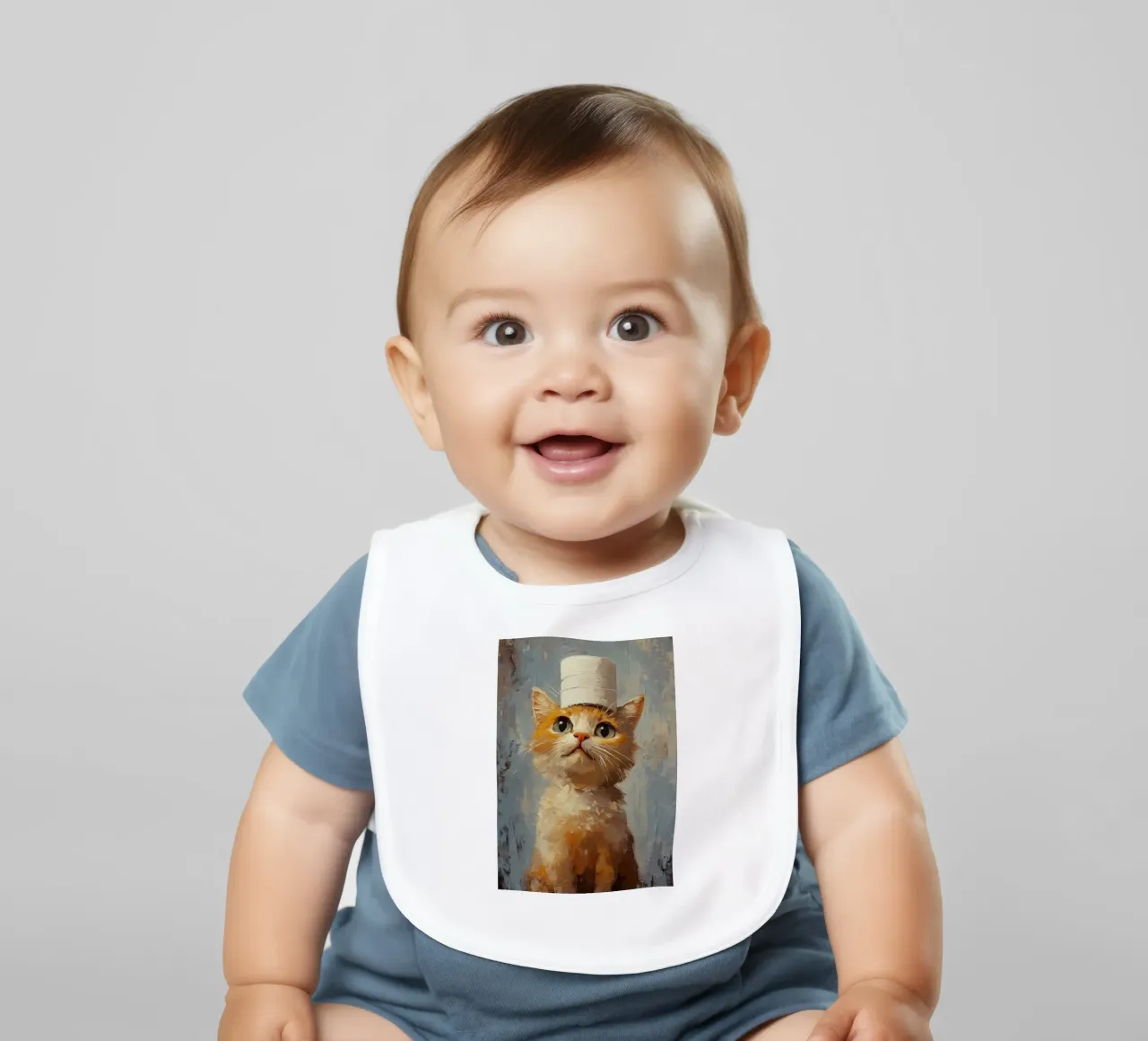 Cat in a Toilet Paper Hat baby bib by Ginnery