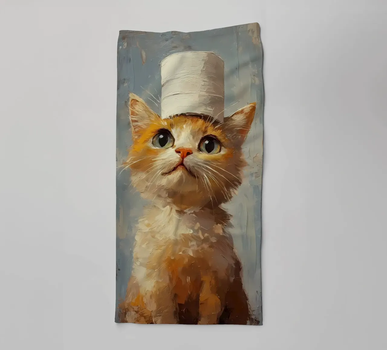 Kat met wc-papierhoed badhanddoek van Ginnery