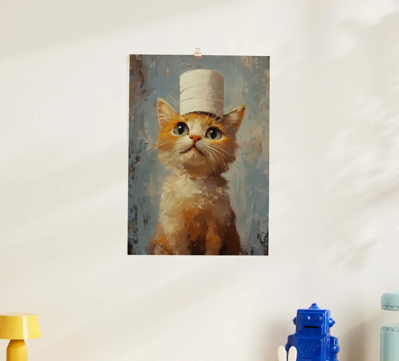 Kat met wc-papierhoed hahnemühle van Ginnery