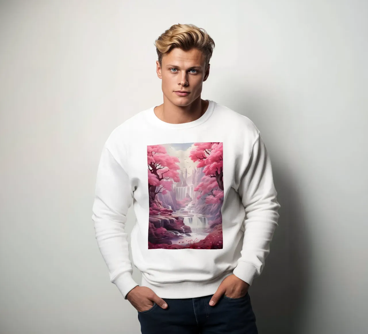 Wasserfall Sakura-Bäume Sweatshirt von Mikesell