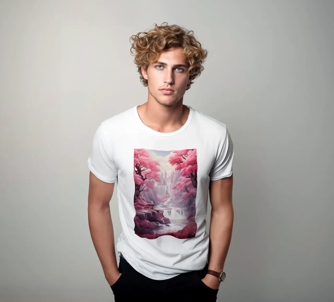 Árboles Sakura en cascada camiseta de Mikesell