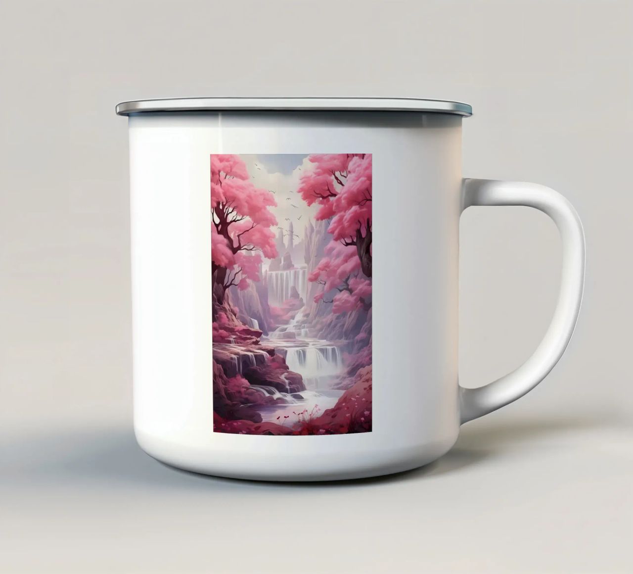 Waterfall Sakura Trees tazza in smalto da Mikesell