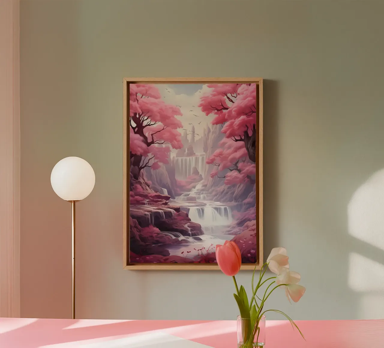 Waterfall Sakura Trees tela con Cornice a cassetta da Mikesell