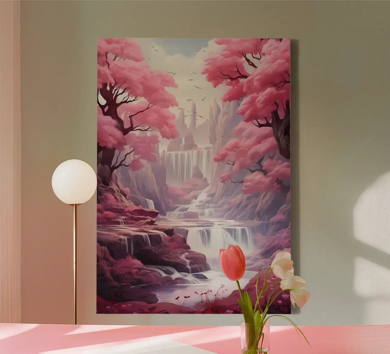 Waterfall Sakura Trees tela con Cornice a cassetta da Mikesell