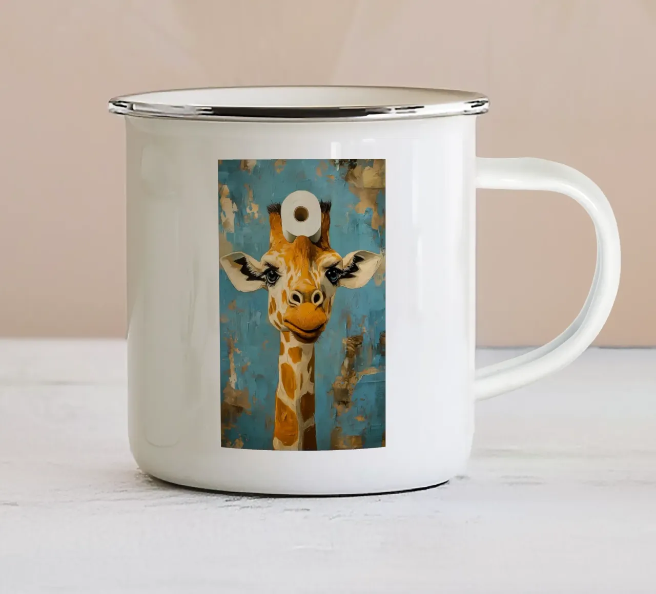 Giraffa con carta igienica tazza in smalto da Ginnery