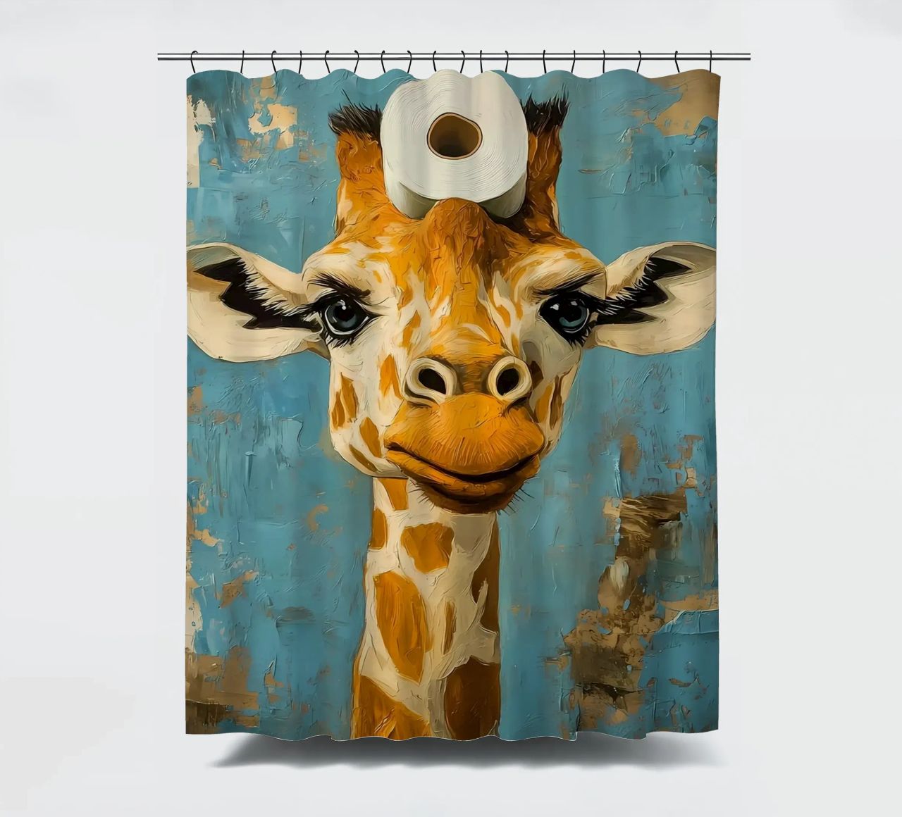 Giraffe mit Toilettenpapier Duschvorhang von Ginnery