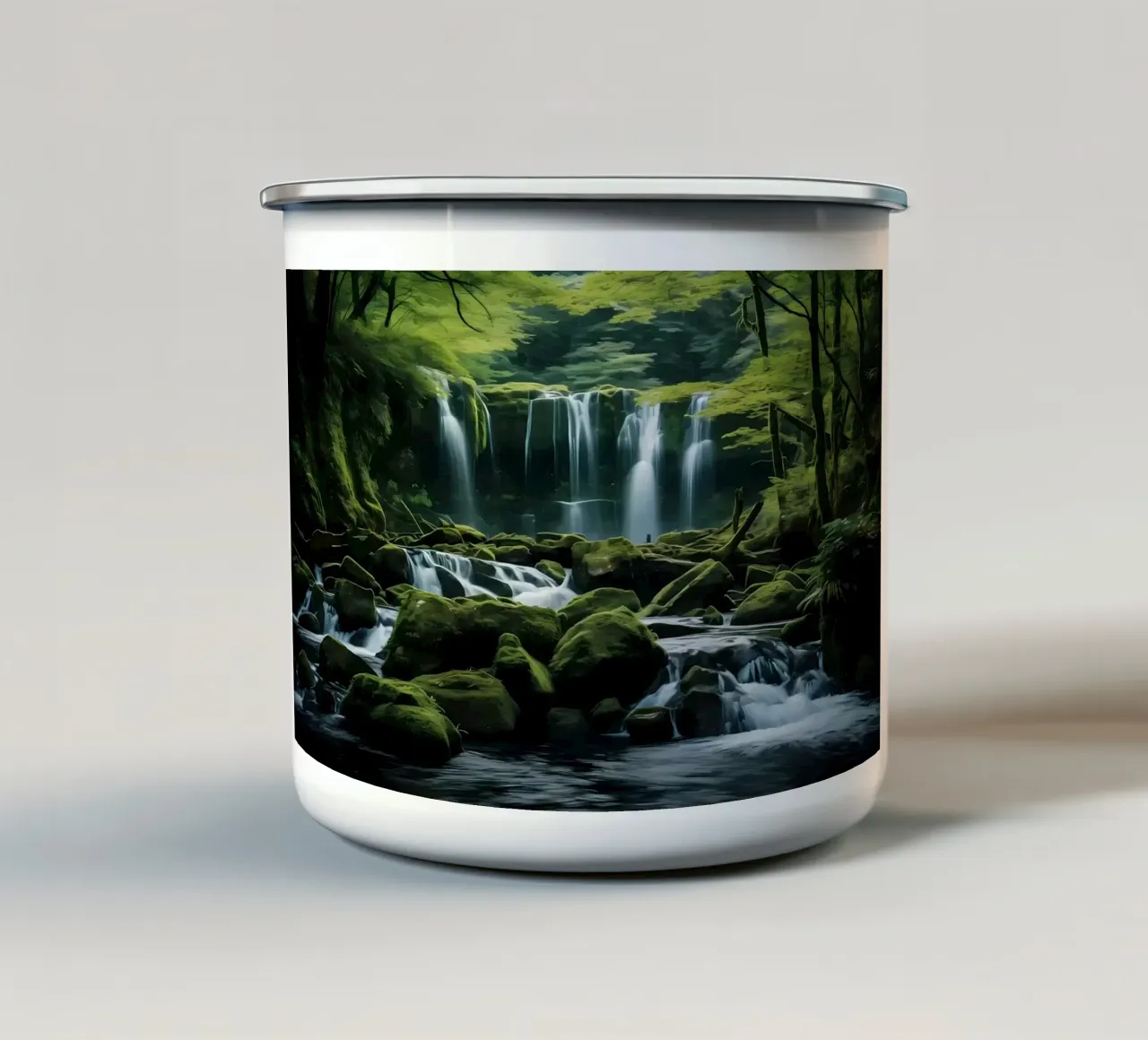 Cascata nella natura della foresta tazza in smalto da Mikesell