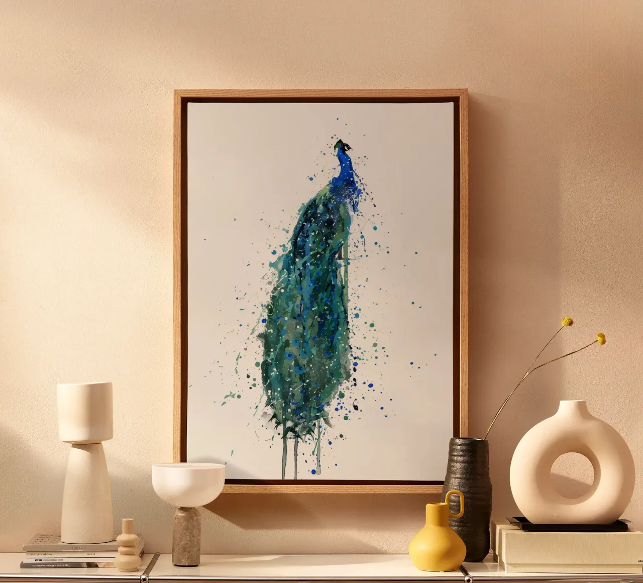 Peacock canvas with Floater frame by Allaire