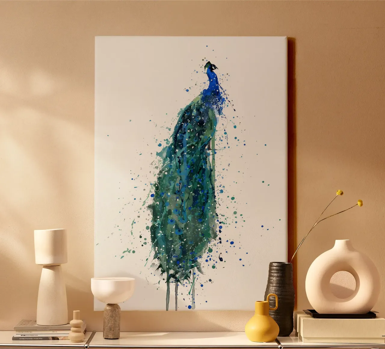 Peacock canvas with Floater frame by Allaire