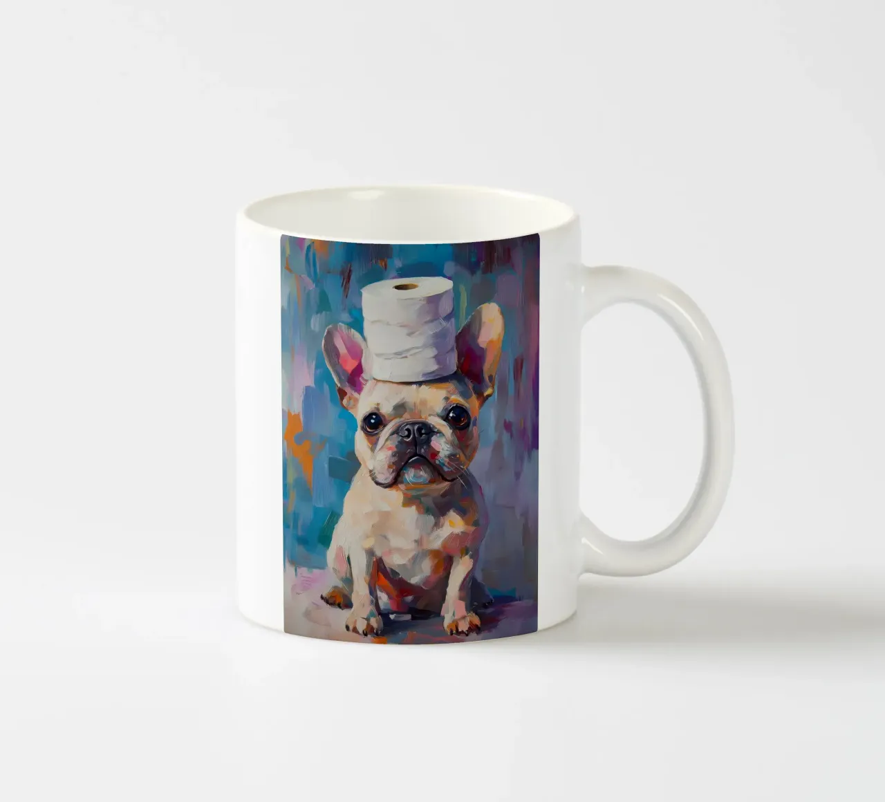 Bulldog francese con cappello di carta igienica tazza in ceramica da Ginnery
