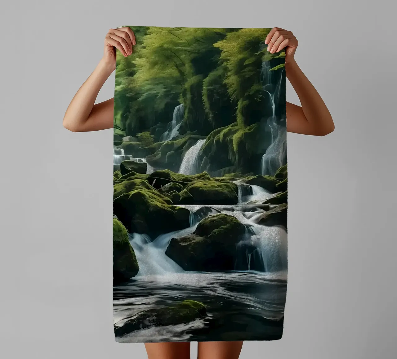 Waterfall in Forest Nature towel by Mikesell