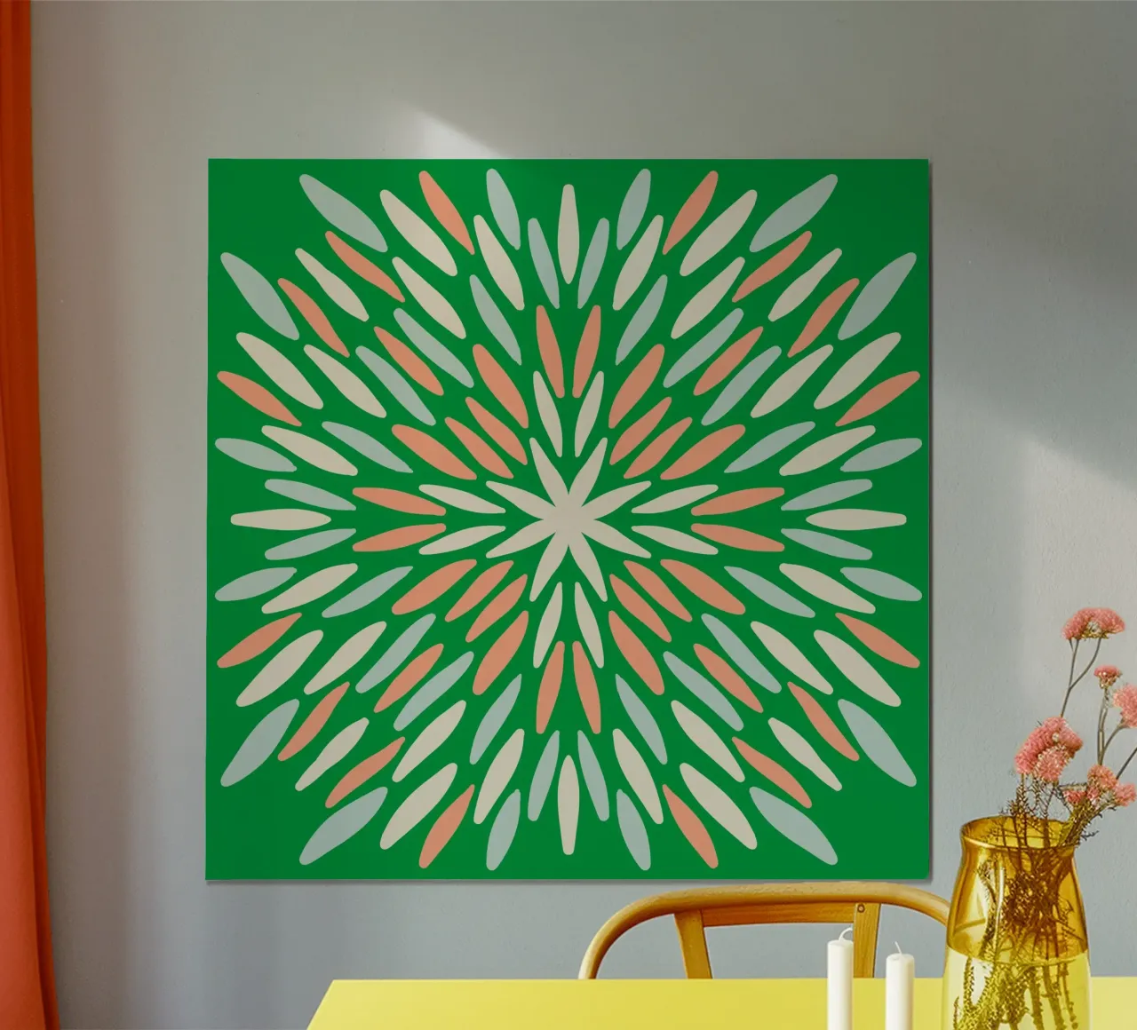 Scoppio di petali - verde, arancione, blu poster con telaio in alluminio da Wackapacka