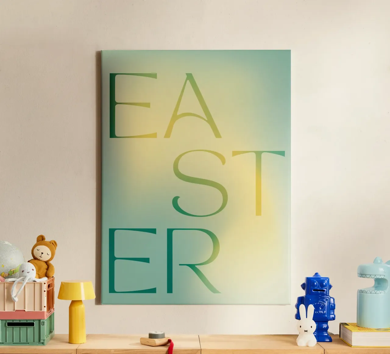 Easter (green) tela con Cornice a cassetta da treechild