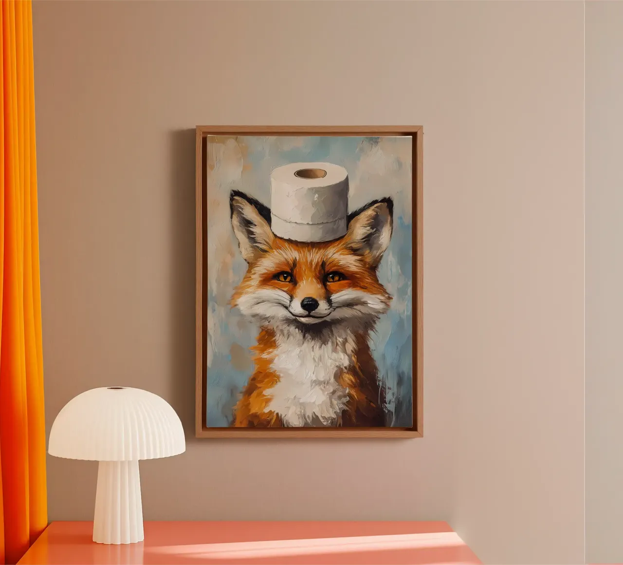 Vos met wc-hoed canvas met Baklijst van Ginnery