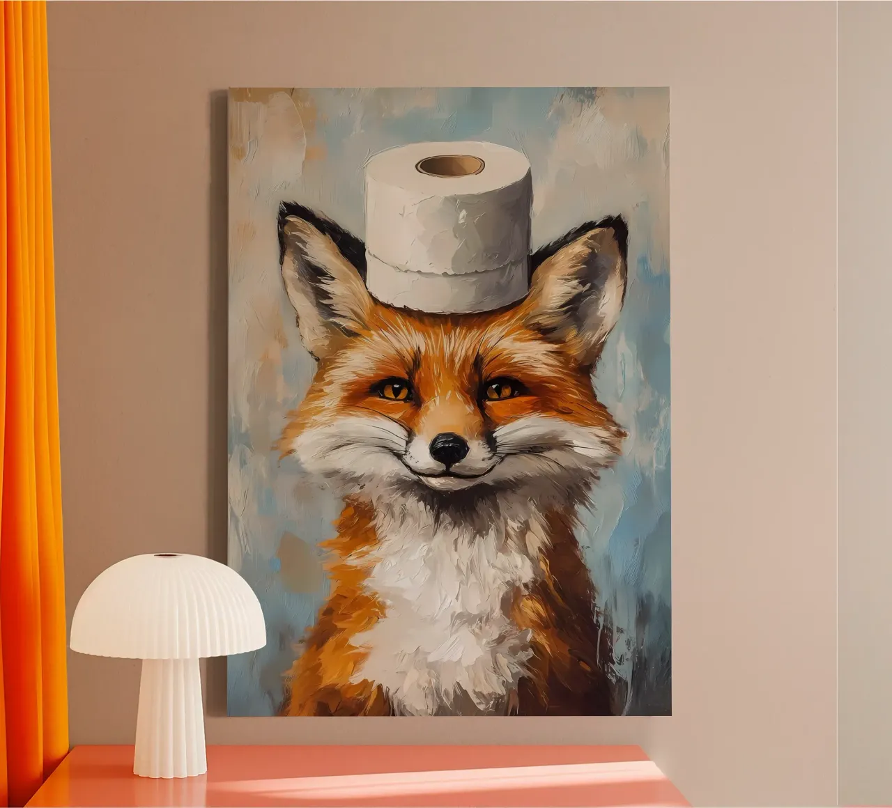 Vos met wc-hoed canvas met Baklijst van Ginnery