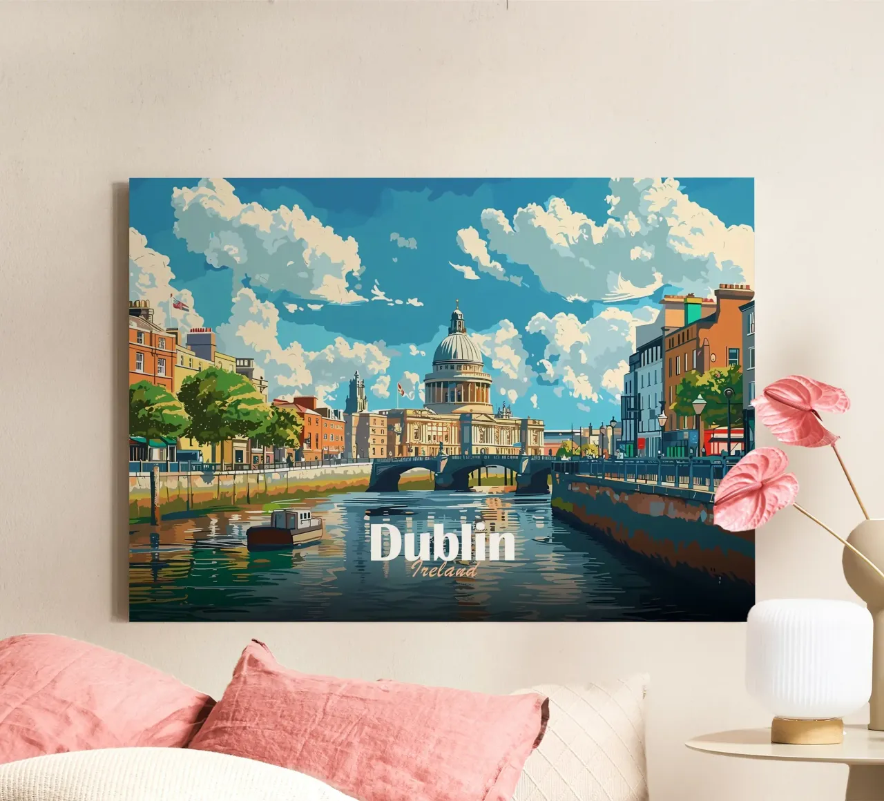 Stadsgezicht Dublin canvas met Baklijst van Ginnery