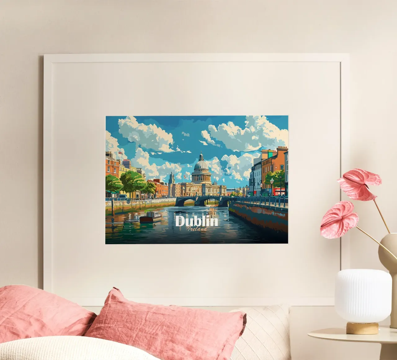 Paesaggio urbano di Dublino poster con telaio in alluminio da Ginnery