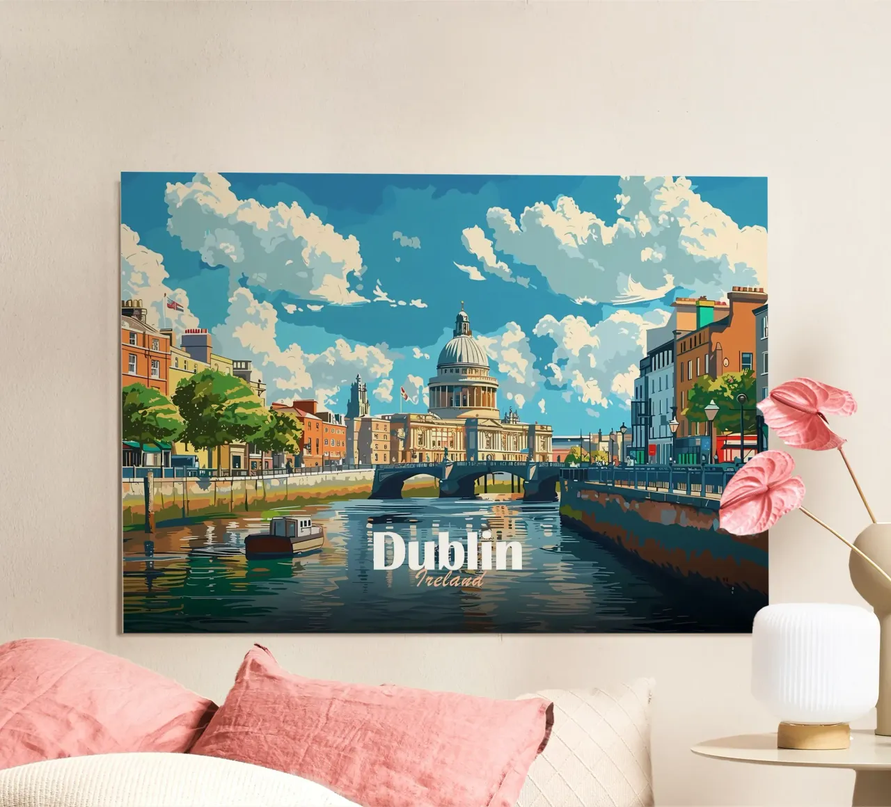 Paesaggio urbano di Dublino poster con telaio in alluminio da Ginnery
