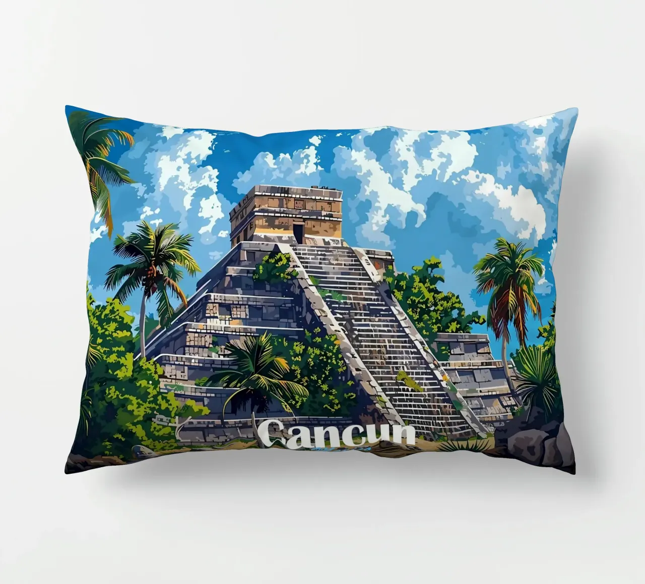 Cancun Mayan Pyramid decorative cushion by Ginnery