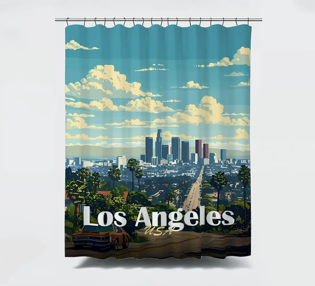 Los Angeles Skyline shower curtain by Ginnery