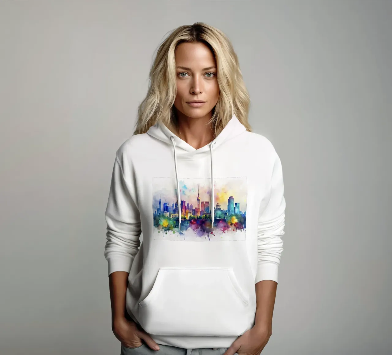skyline di kyiv in acquerello felpa con cappuccio da ARTVI-SHOP