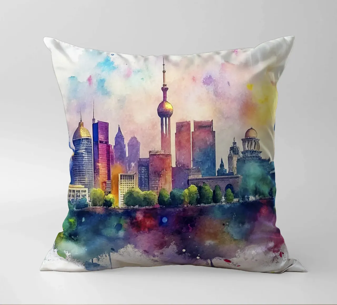 skyline di kyiv in acquerello cuscino da ARTVI-SHOP